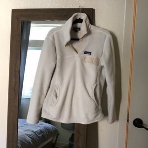 White Patagonia fleece sweater